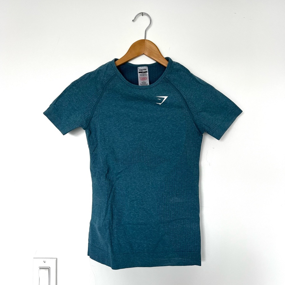 Gymshark Women’s Vital Seamless Blue Marl Athletic Fitted Compression Tee Size M